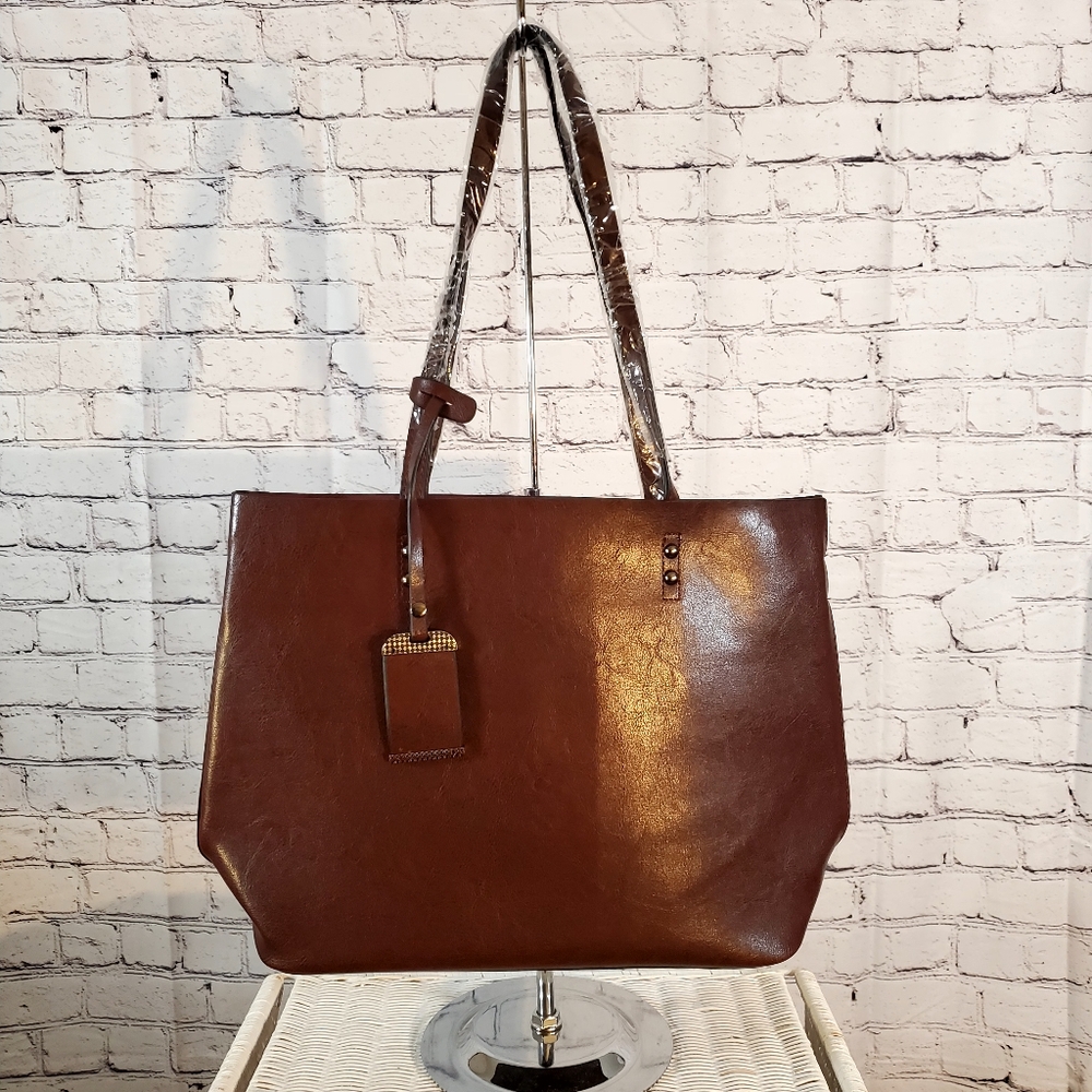 Unbranded Black Cherry Faux Leather Tote Shoulder Bag Adjustable Strap NWOT